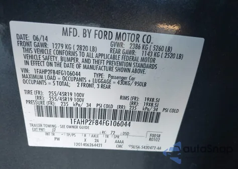 2015 Ford Taurus Limited z USA, uszkodzony, nr VIN 1FAHP2F84FG106044